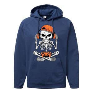 Halloween Skeleton Gamer Video Gaming Performance Fleece Hoodie