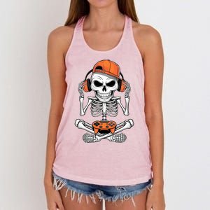 Halloween Skeleton Gamer Video Gaming Women's Knotted Racerback Tank