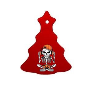 Halloween Skeleton Gamer Video Gaming Ceramic Tree Ornament