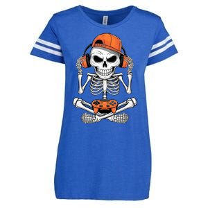 Halloween Skeleton Gamer Video Gaming Enza Ladies Jersey Football T-Shirt