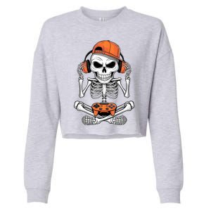 Halloween Skeleton Gamer Video Gaming Cropped Pullover Crew