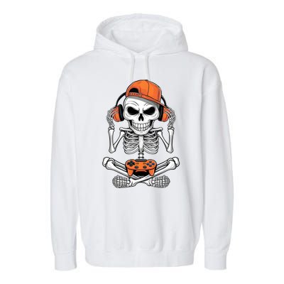 Halloween Skeleton Gamer Video Gaming Garment-Dyed Fleece Hoodie