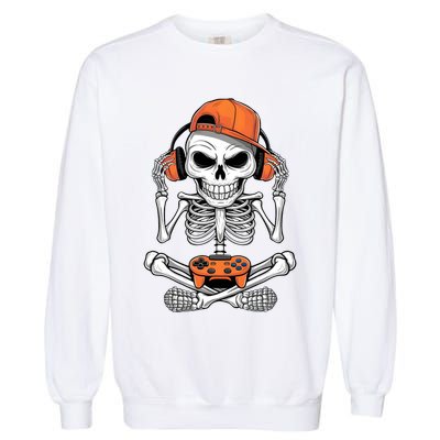 Halloween Skeleton Gamer Video Gaming Garment-Dyed Sweatshirt