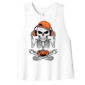 Halloween Skeleton Gamer Video Gaming Women's Racerback Cropped Tank