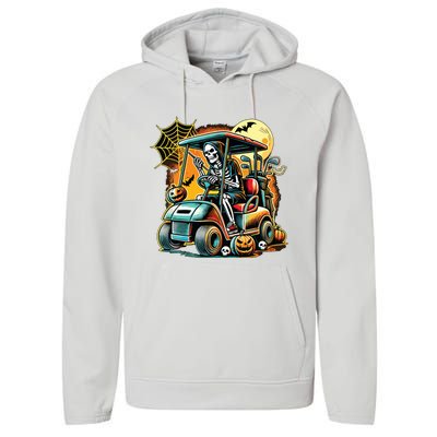 Halloween Skeleton Golf Cart Performance Fleece Hoodie