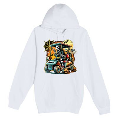 Halloween Skeleton Golf Cart Premium Pullover Hoodie