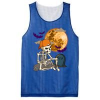 Halloween Skeleton Gamer Playing Video Games In Graveyard Gift Mesh Reversible Basketball Jersey Tank