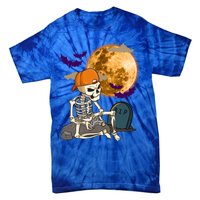 Halloween Skeleton Gamer Playing Video Games In Graveyard Gift Tie-Dye T-Shirt