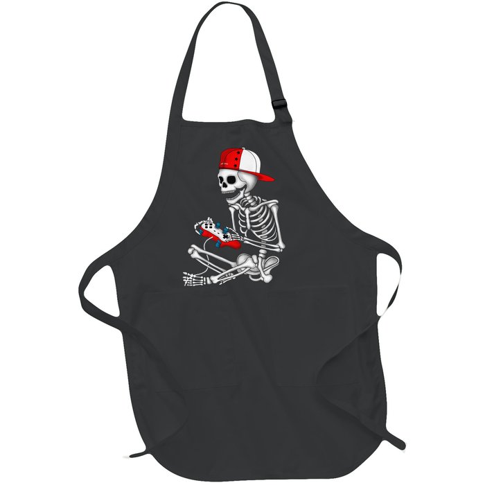 Halloween Skeleton Gamer Video Gaming Gift Full-Length Apron With Pockets