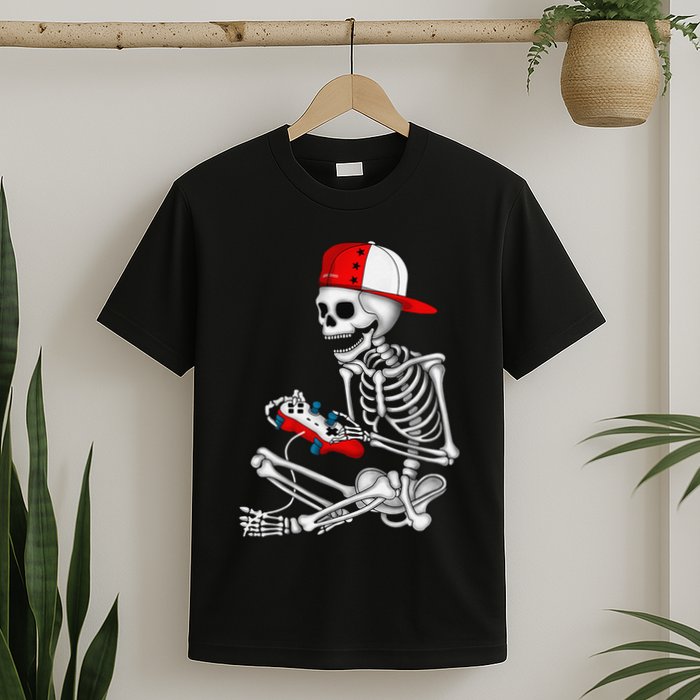 Halloween Skeleton Gamer Video Gaming Gift T-Shirt