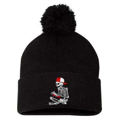 Halloween Skeleton Gamer Video Gaming Gift Pom Pom 12in Knit Beanie