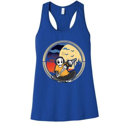 Halloween Skeleton Gamer Playing Videogame Cool Gift Women's Racerback Tank