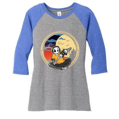 Halloween Skeleton Gamer Playing Videogame Cool Gift Women's Tri-Blend 3/4-Sleeve Raglan Shirt