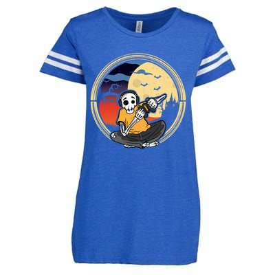 Halloween Skeleton Gamer Playing Videogame Cool Gift Enza Ladies Jersey Football T-Shirt