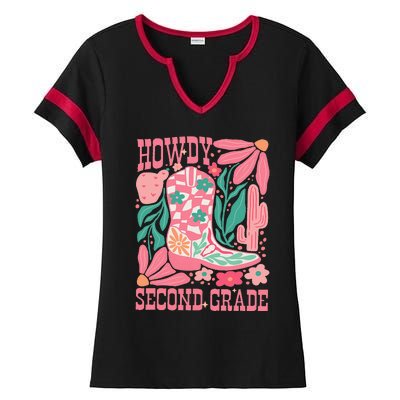 Howdy Second Grade Western 2nd Grade Teacher Cowboy Cowgirl Ladies Halftime Notch Neck Tee