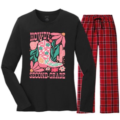 Howdy Second Grade Western 2nd Grade Teacher Cowboy Cowgirl Women's Long Sleeve Flannel Pajama Set 