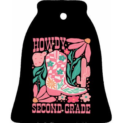 Howdy Second Grade Western 2nd Grade Teacher Cowboy Cowgirl Ceramic Bell Ornament