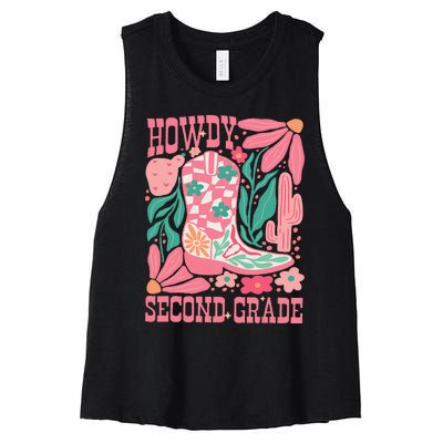 Howdy Second Grade Western 2nd Grade Teacher Cowboy Cowgirl Women's Racerback Cropped Tank