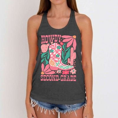 Howdy Second Grade Western 2nd Grade Teacher Cowboy Cowgirl Women's Knotted Racerback Tank