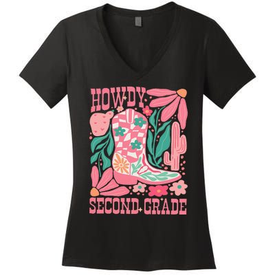 Howdy Second Grade Western 2nd Grade Teacher Cowboy Cowgirl Women's V-Neck T-Shirt