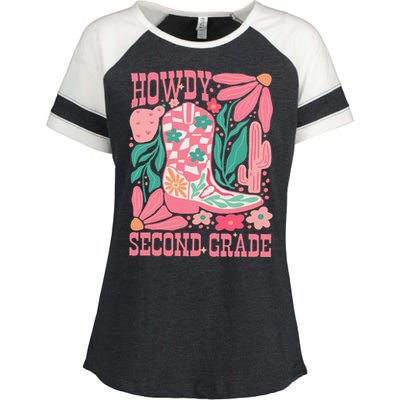 Howdy Second Grade Western 2nd Grade Teacher Cowboy Cowgirl Enza Ladies Jersey Colorblock Tee