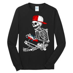 Halloween Skeleton Gamer Video Gaming Gift Tall Long Sleeve T-Shirt