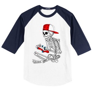 Halloween Skeleton Gamer Video Gaming Gift Baseball Sleeve Shirt