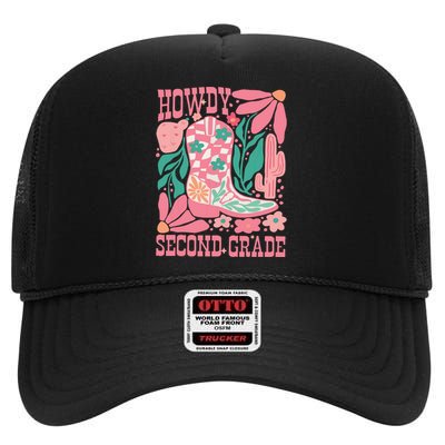 Howdy Second Grade Western 2nd Grade Teacher Cowboy Cowgirl High Crown Mesh Back Trucker Hat