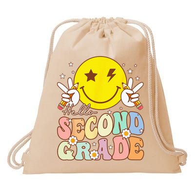 Hello Second Grade Funny Smile Face 2nd Grade Back To School Drawstring Bag