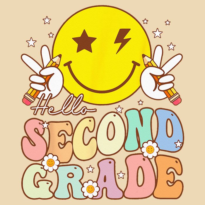 Hello Second Grade Funny Smile Face 2nd Grade Back To School Drawstring Bag