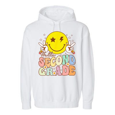 Hello Second Grade Funny Smile Face 2nd Grade Back To School Garment-Dyed Fleece Hoodie