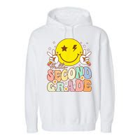 Hello Second Grade Funny Smile Face 2nd Grade Back To School Garment-Dyed Fleece Hoodie
