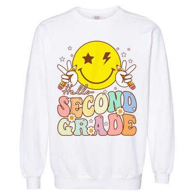 Hello Second Grade Funny Smile Face 2nd Grade Back To School Garment-Dyed Sweatshirt