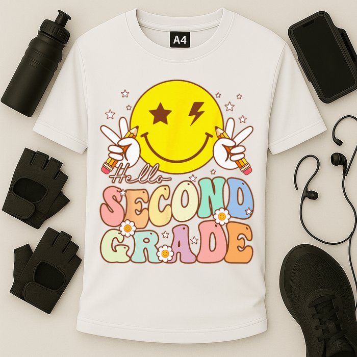 Hello Second Grade Funny Smile Face 2nd Grade Back To School Performance Shirt