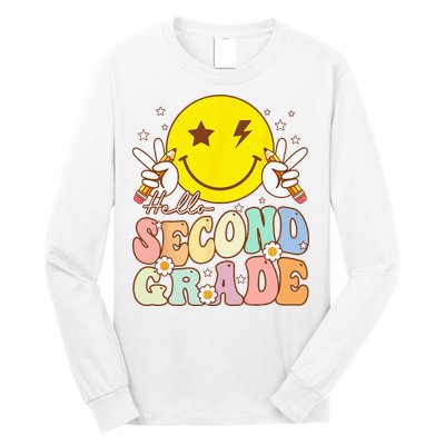 Hello Second Grade Funny Smile Face 2nd Grade Back To School Long Sleeve Shirt