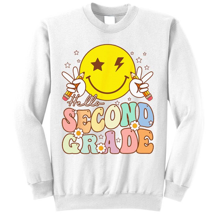Hello Second Grade Funny Smile Face 2nd Grade Back To School Sweatshirt