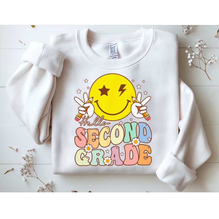 Hello Second Grade Funny Smile Face 2nd Grade Back To School Sweatshirt