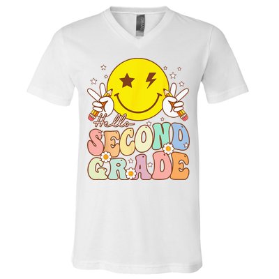 Hello Second Grade Funny Smile Face 2nd Grade Back To School V-Neck T-Shirt