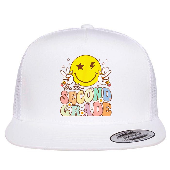 Hello Second Grade Funny Smile Face 2nd Grade Back To School Flat Bill Trucker Hat