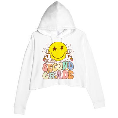 Hello Second Grade Funny Smile Face 2nd Grade Back To School Crop Fleece Hoodie