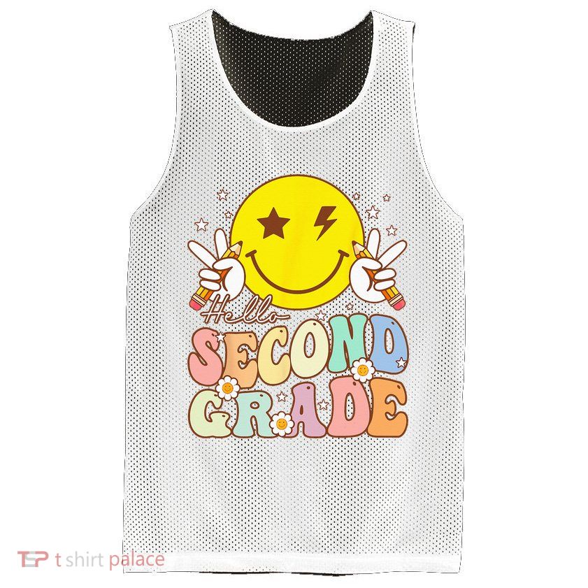 Hello Second Grade Funny Smile Face 2nd Grade Back To School Mesh Reversible Basketball Jersey Tank
