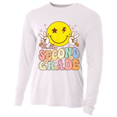 Hello Second Grade Funny Smile Face 2nd Grade Back To School Cooling Performance Long Sleeve Crew