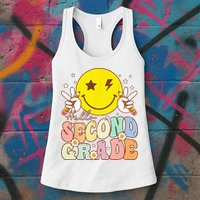 Hello Second Grade Funny Smile Face 2nd Grade Back To School Womens Tank Top