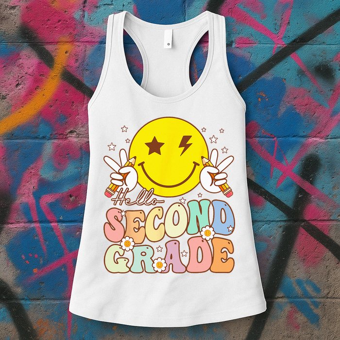 Hello Second Grade Funny Smile Face 2nd Grade Back To School Womens Tank Top