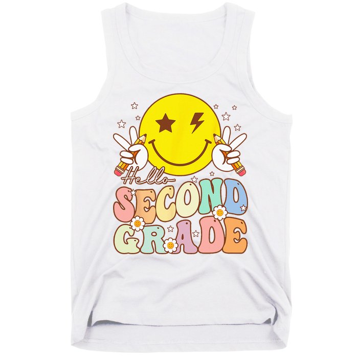 Hello Second Grade Funny Smile Face 2nd Grade Back To School Tank Top