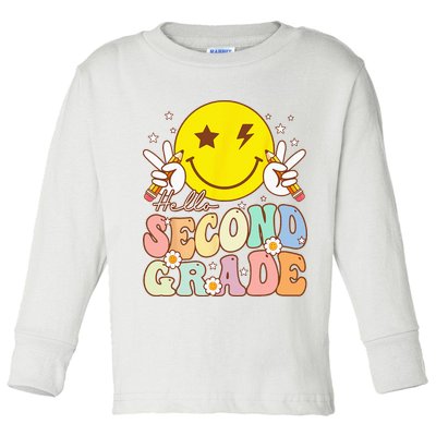 Hello Second Grade Funny Smile Face 2nd Grade Back To School Toddler Long Sleeve Shirt