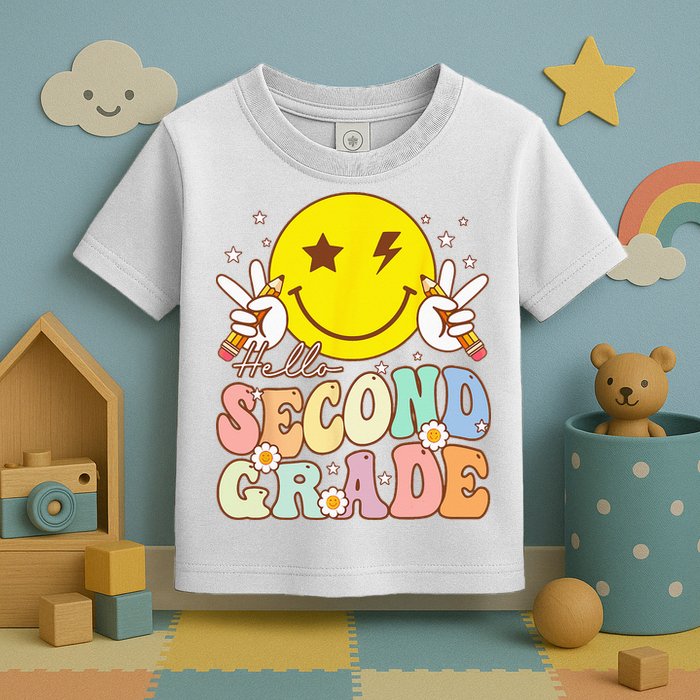 Hello Second Grade Funny Smile Face 2nd Grade Back To School Toddler T-Shirt