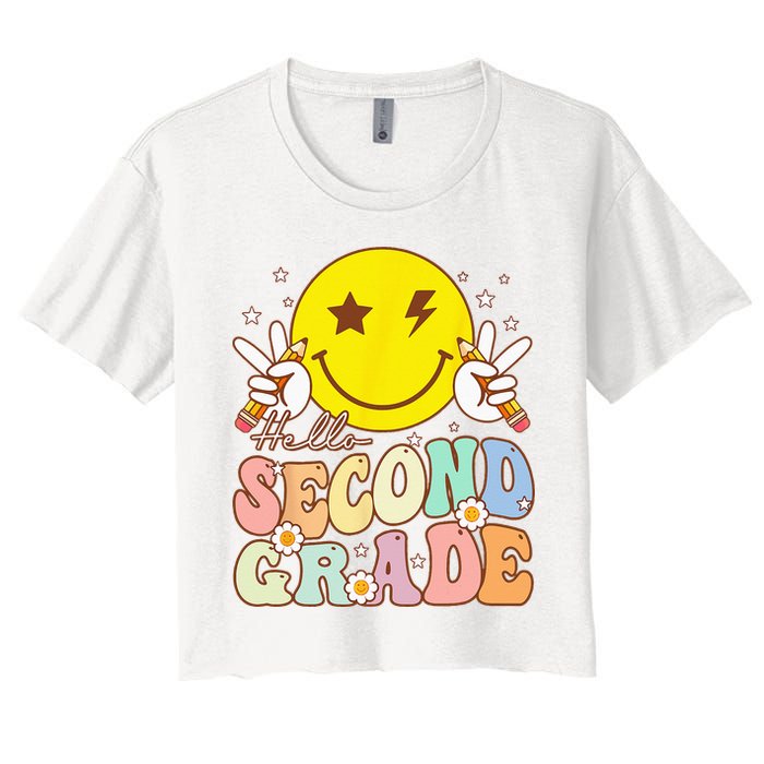 Hello Second Grade Funny Smile Face 2nd Grade Back To School Crop Top