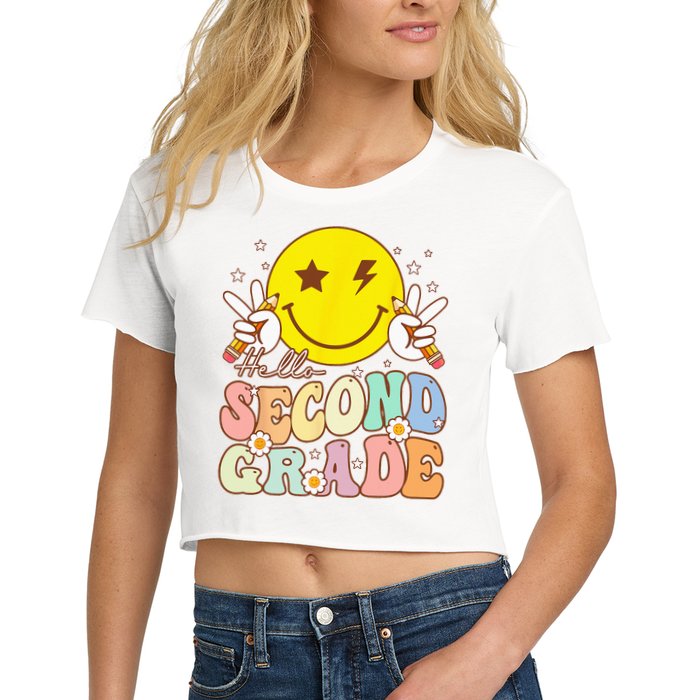 Hello Second Grade Funny Smile Face 2nd Grade Back To School Crop Top