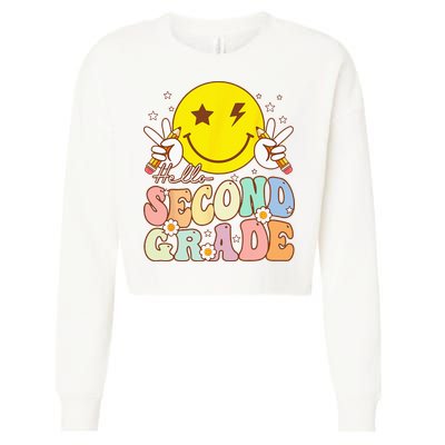 Hello Second Grade Funny Smile Face 2nd Grade Back To School Cropped Pullover Crew
